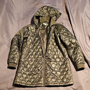 Christopher & Banks Shimmering Olive Puffer Coat